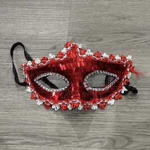 Red & White Sequined Magical Beautiful Masquerade Ball Mask